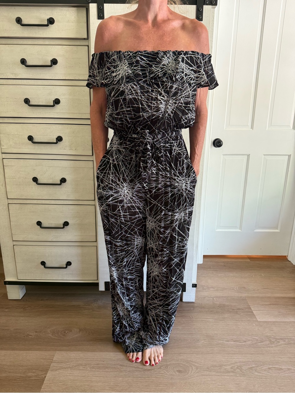 Diane Von a Furstenburg Off-Shoulder Black & White Printed Jumpsuit
